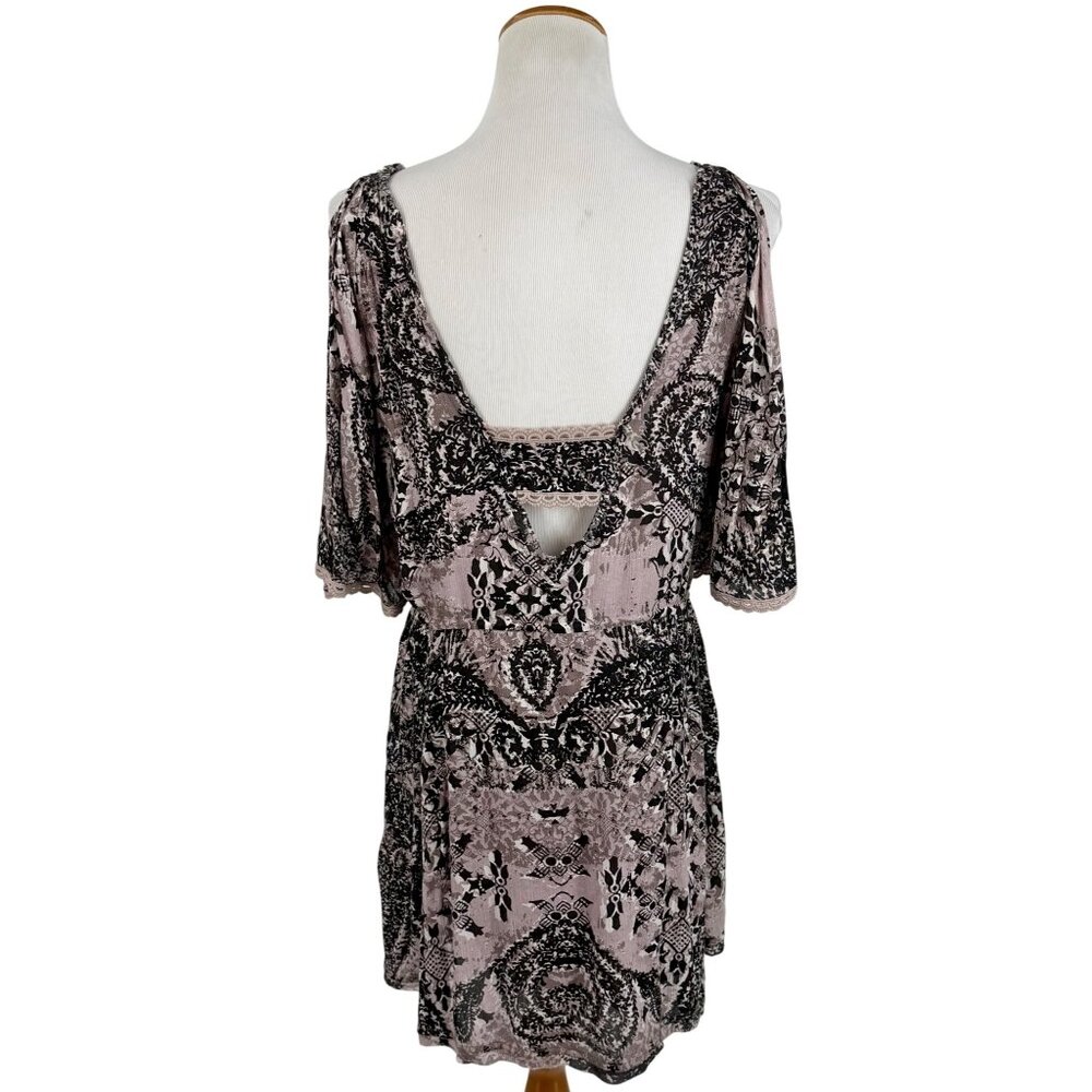 NWT Free People Crochet Lace Trim Cold Shoulder Mini Dress | Boho Coquette Fairy - Picture 8 of 16